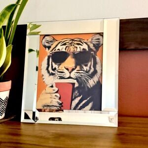Party Tiger Red Solo Cup Quirky Fun Art Canvas Print Mirrored Frame Standing Art